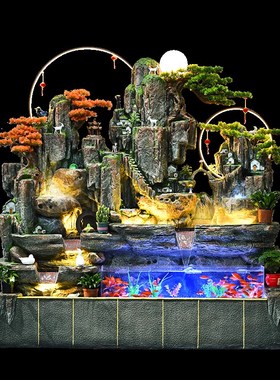 大型落地假山鱼池循环水s客厅流水喷泉摆件风水轮户外玄关景观装