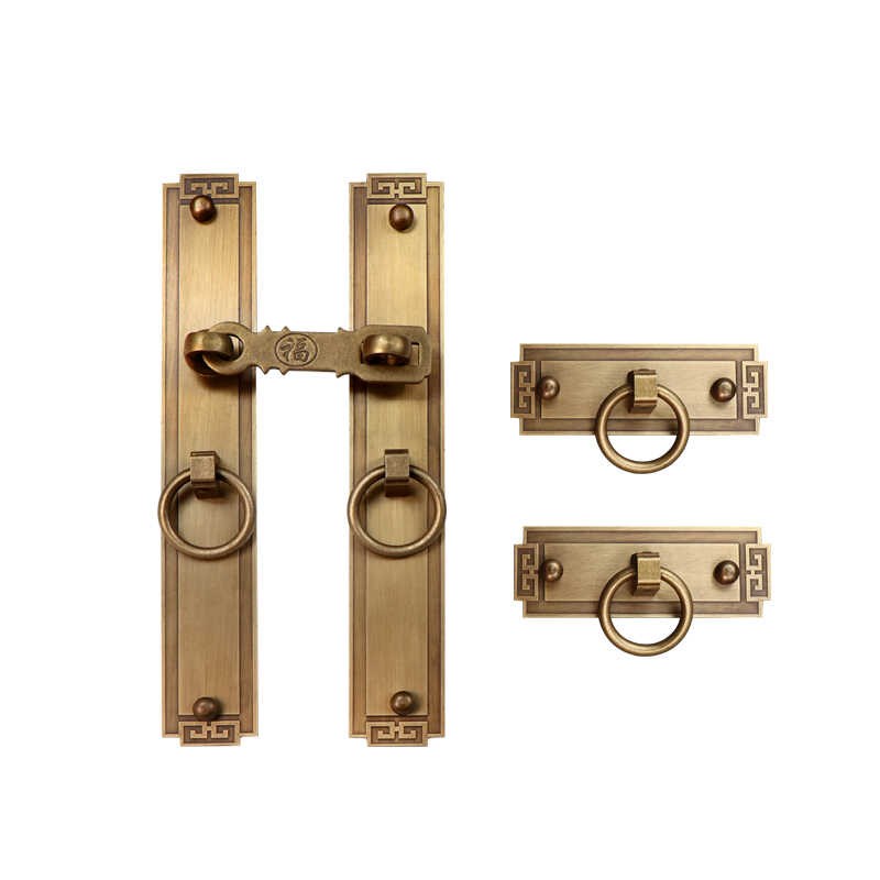 中式仿古全铜拉手复n古门锁搭扣铜配件大门铜把手老式木门黄铜门