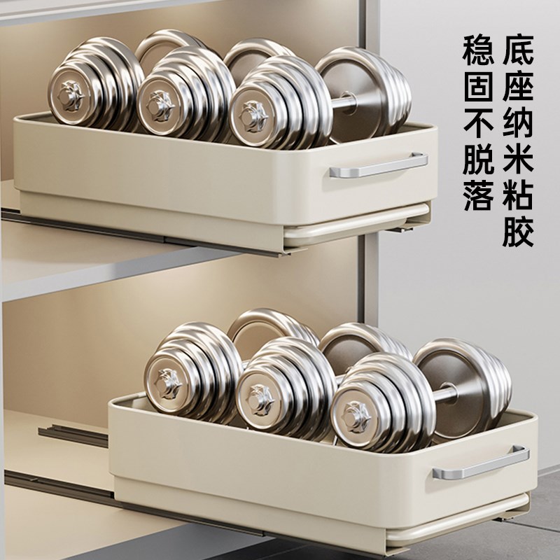 厨房碗盘收纳架碗碟拉篮抽屉式置物架橱柜内沥水抽拉碗篮内置碗架