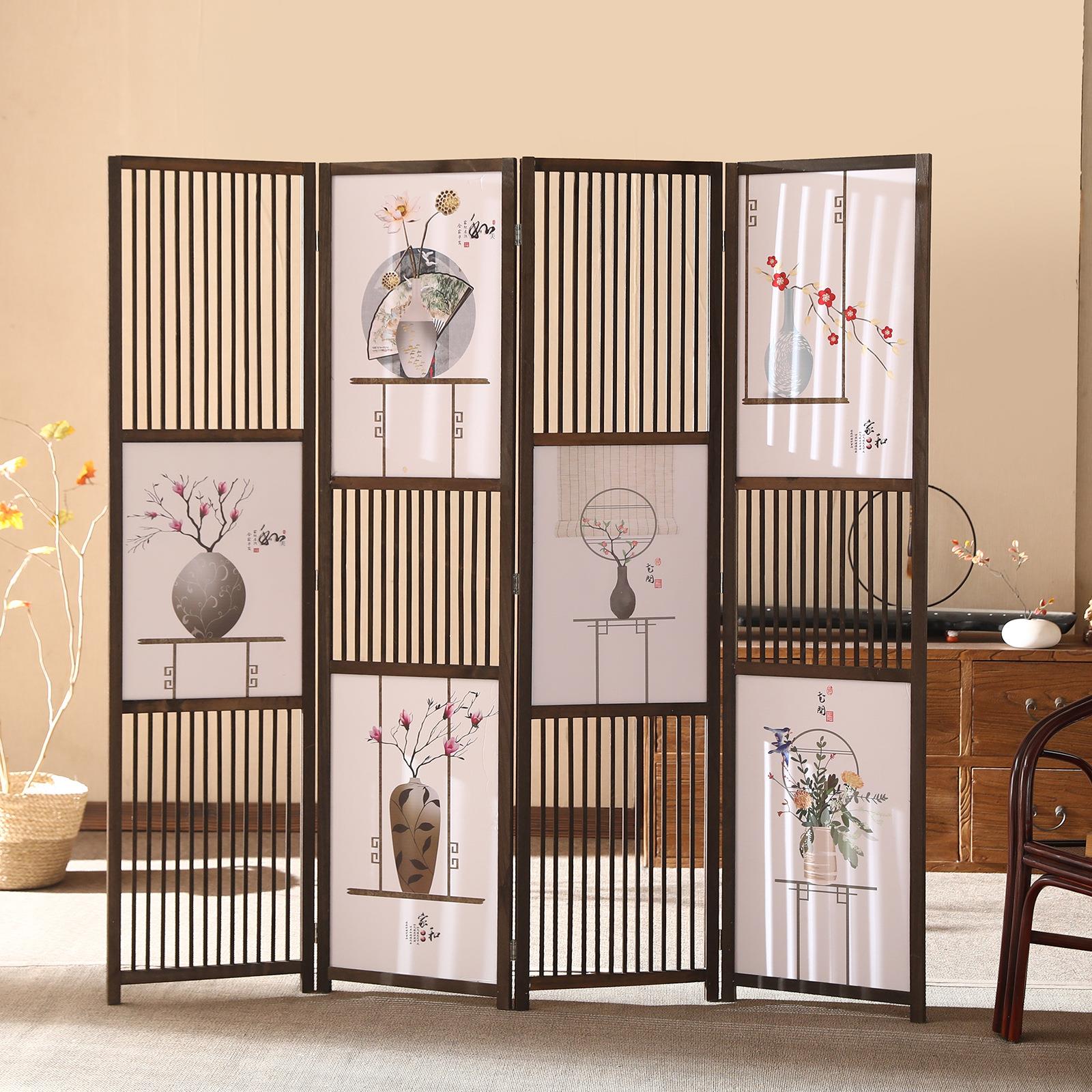 新中式屏风办公室木质落地现代办公家居酒店玄关书房移动屏风隔断