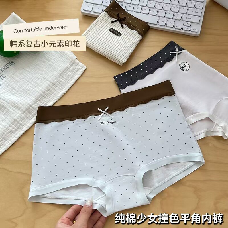 纯棉10A抑菌加长裆波点纯棉四角裤女款纯棉抑菌波点平角内裤女