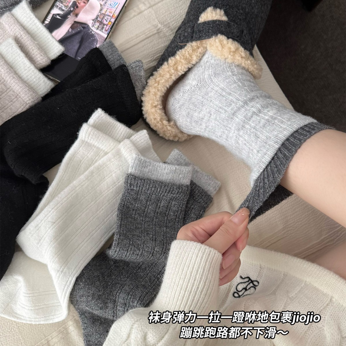 羊毛袜子女秋冬季灰色中筒袜日系加厚长袜保暖羊绒棉袜冬天堆堆袜