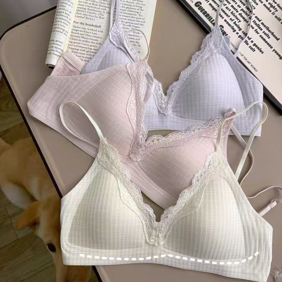 法式三角杯薄款细肩内衣女小胸聚拢美背无钢圈防垂无痕显小文胸罩
