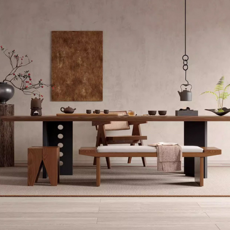 侘寂风实木泡茶桌原木大板办公接待茶桌椅组合家用客厅功夫泡茶台