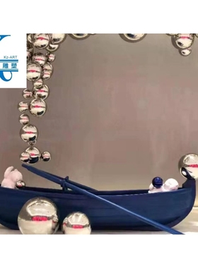 厂家直销玻璃钢蓝色木船雕塑 楼盘玄关大厅迎宾装饰 园林景观雕塑