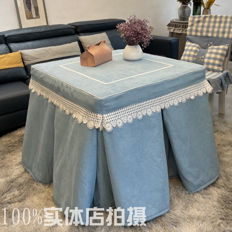 新款简约群青色款桌子罩套正方形电暖炉烤火被子布套加绒加厚桌罩