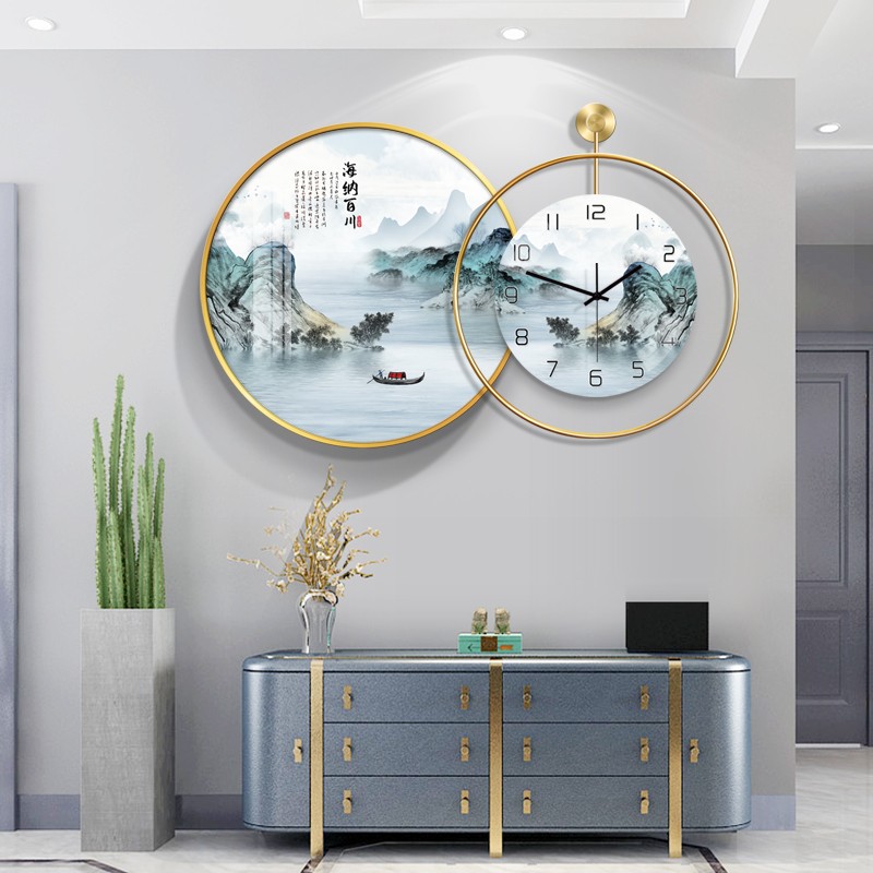 客厅挂钟圆形装饰画钟表现代简约沙发背景墙挂画餐厅轻奢时钟创意图片