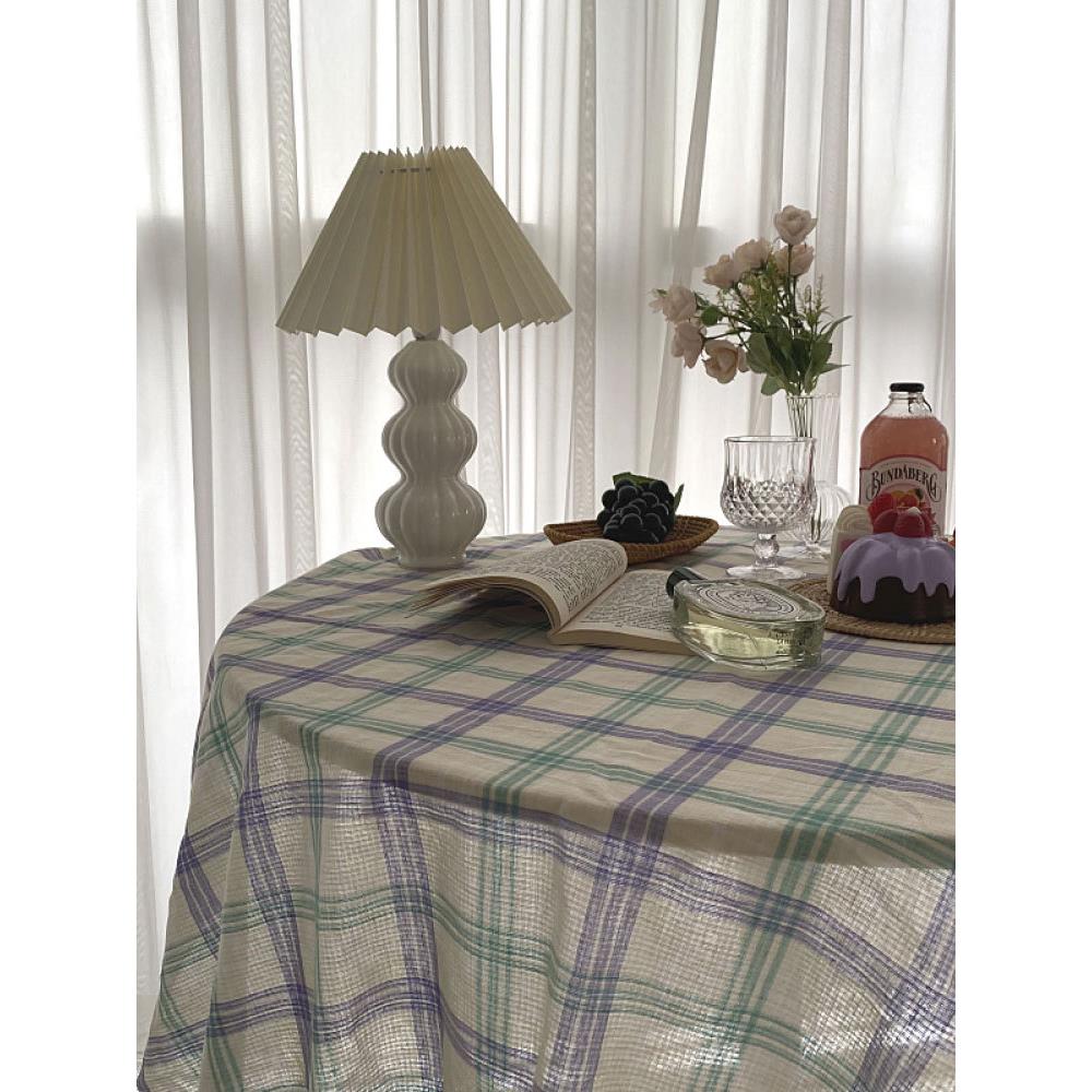 INS韩风家居卧室书房桌垫沙发布学生宿舍桌布棉麻格子书桌茶几布