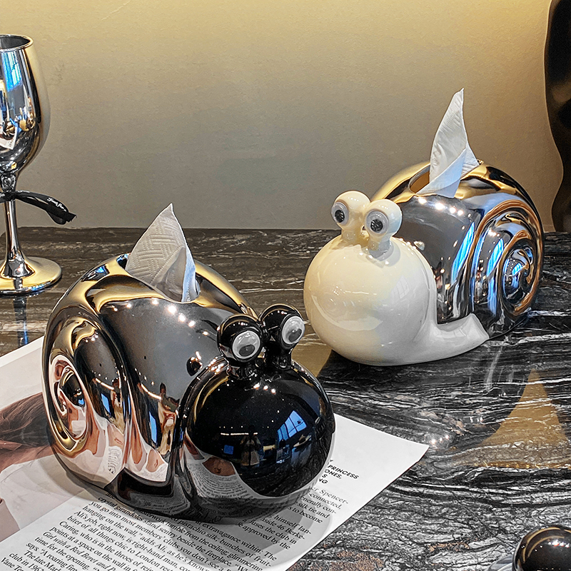 陶瓷纸巾盒高档家用茶几蜗牛抽纸盒摆件轻奢卧室床头柜纸抽盒装饰