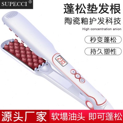 跨境二合一蓬松垫发根卷发棒液晶调温电夹板玉米须烫发器外贸发图片