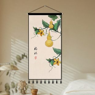 五福临门葫芦挂布背景布玄关布画背景墙布艺挂画挂毯装 新中式 饰画