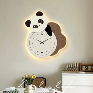 饰画客厅家用钟表静音卡通儿童房时钟挂墙壁饰 熊猫创意餐厅挂钟装