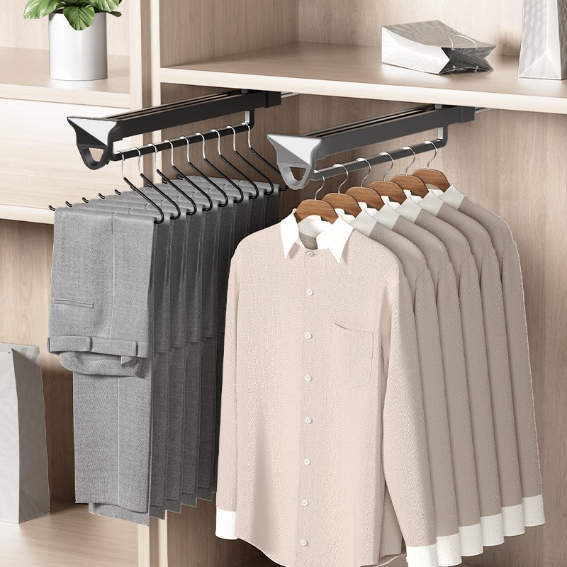 裤架伸缩滑轨挂裤子顶装抽拉式挂衣杆衣柜内置家用收纳裤抽晾衣架
