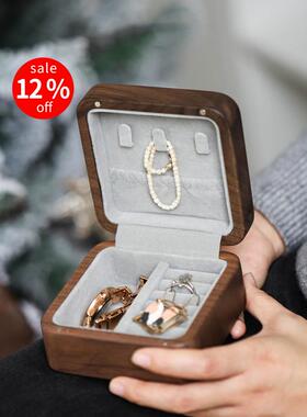 蓝波好白色/黑色首饰盒/胡桃木实木项炼耳环戒指便携式旅行珠宝收