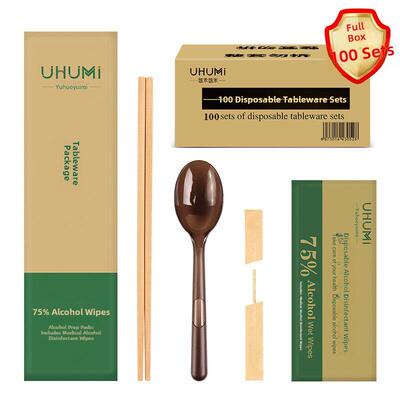 优和优米商业高端餐具套装100套一次性餐具套装筷子湿巾勺子四件