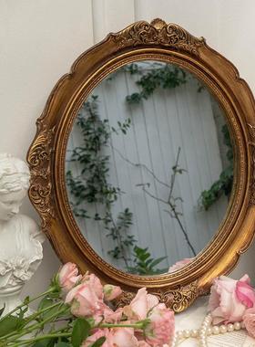 欧式覆古古铜雕花镜子梳妆化妆镜墙面装饰壁挂托 托盘收纳摆件道