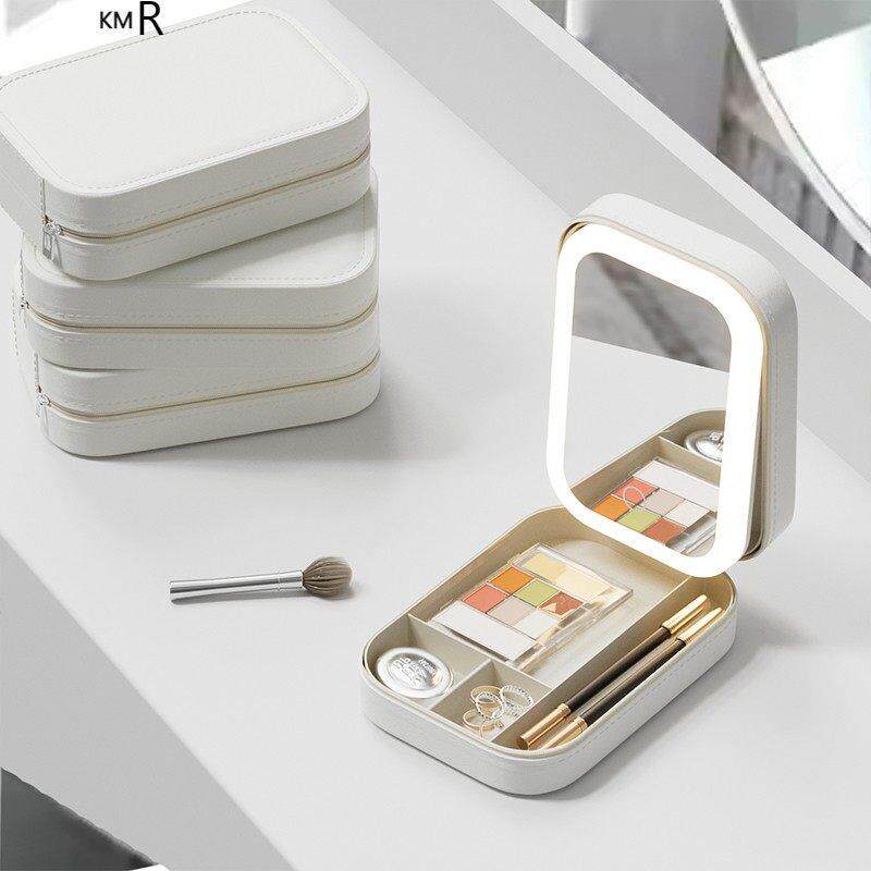 镜子随身携带led化妆镜带灯办公室桌面ins风网红台式带灯折叠智能