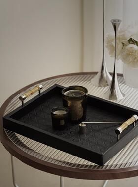 缪斯古*词中世纪竹托盘家庭无障碍豪华皮革装饰托盘入口储物托盘