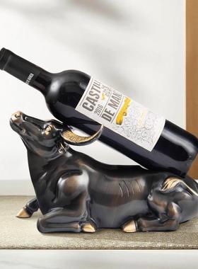 全铜牛红酒架摆件黄铜金牛华尔街牛气冲天客厅斜放酒柜装饰品摆件