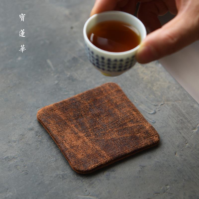 覆古手工薯莨染手织布杯垫 隔热布垫布艺茶垫壶垫 杯托 托茶托 托