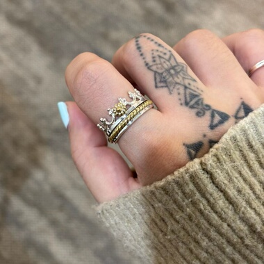 艺术皇冠麻花旋转戒指 印度进口S925纯银小众复古精致指环情侣戒