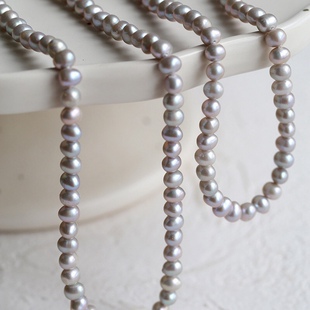 真多麻平替灰色天然淡水珍珠长款项链925银扣头叠戴颈链高级小众