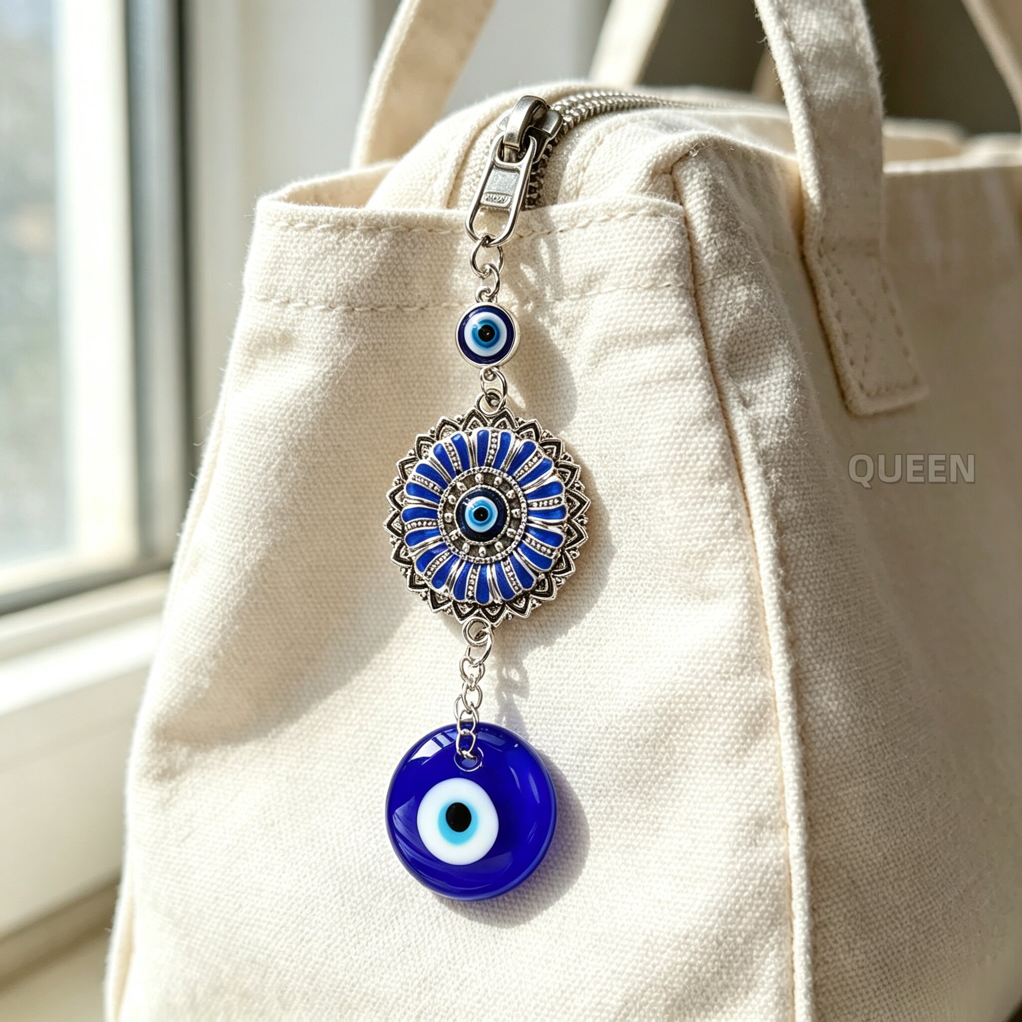 3个装蓝眼睛太阳花挂件EvilEye