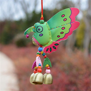 民族风拉丝铜铃皮风铃 新款手工创新图彩皮翠鸟风铃挂件厂家直销