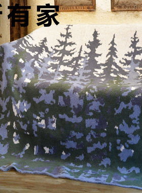 B32森林针织毯植物花卉图案针织盖毯四季加厚空调毯公室搭毯