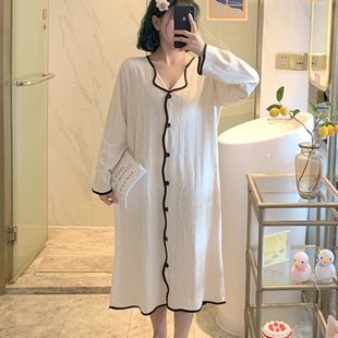 韩版 睡裙女春秋季 长裙大码 睡衣纯棉长袖 家居服 甜美杏色2022年新款