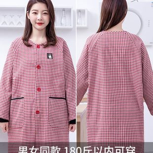 加長加肥棉布正穿罩衣家用廚房做飯長袖 工作服 圍裙干活大褂女帶袖