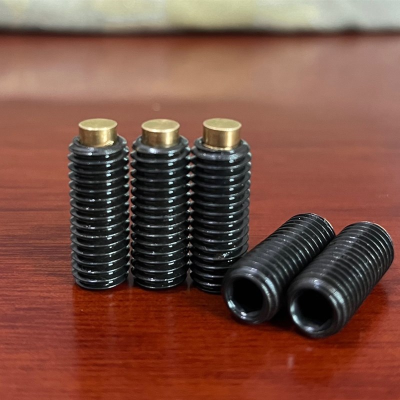 12.9级铁发黑碳钢M5M6内六角黄铜头机米镶铜止付螺钉铜柱端顶丝