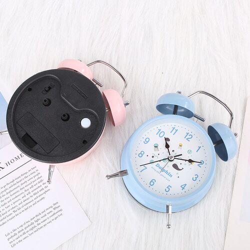 厂家供应简约金属静音扫秒打铃闹钟 时尚懒人带夜灯床头闹铃