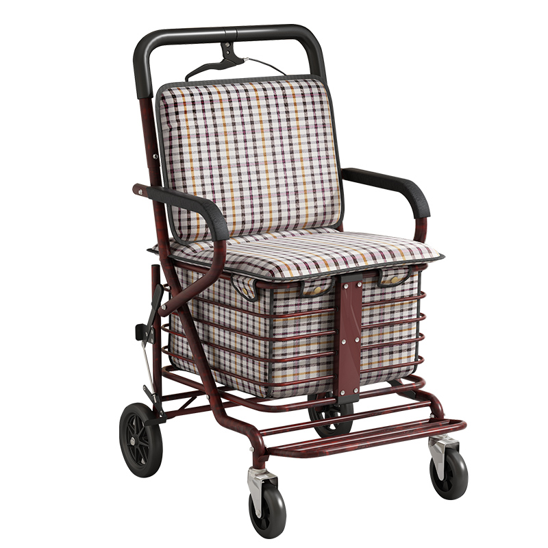 老年代步车可坐可推四轮买菜小拉车座椅折叠助步购物车老人手推车