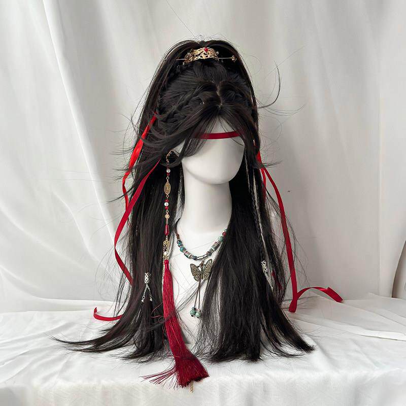 假发女长发全头套高层次八字浏海黑长直可扎新中式古风高马尾假发