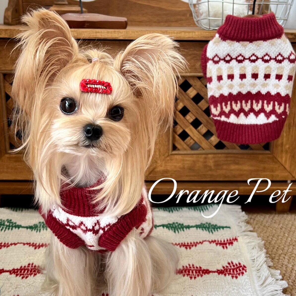 OrangePet新年耶诞宠物衣服红色费尔岛毛衣加厚保暖中小型犬秋冬