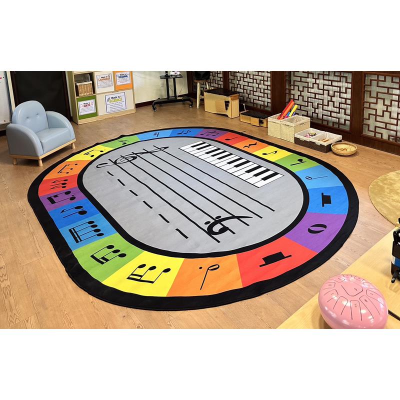 音乐音符教学毯五线谱大谱表高低音符键盘地毯防滑无味水洗椭圆形