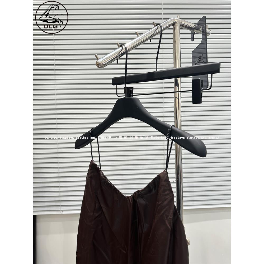 衣架女服装店用自带防滑无痕榉木衣撑裤夹黑色实木手感橡胶漆裤架