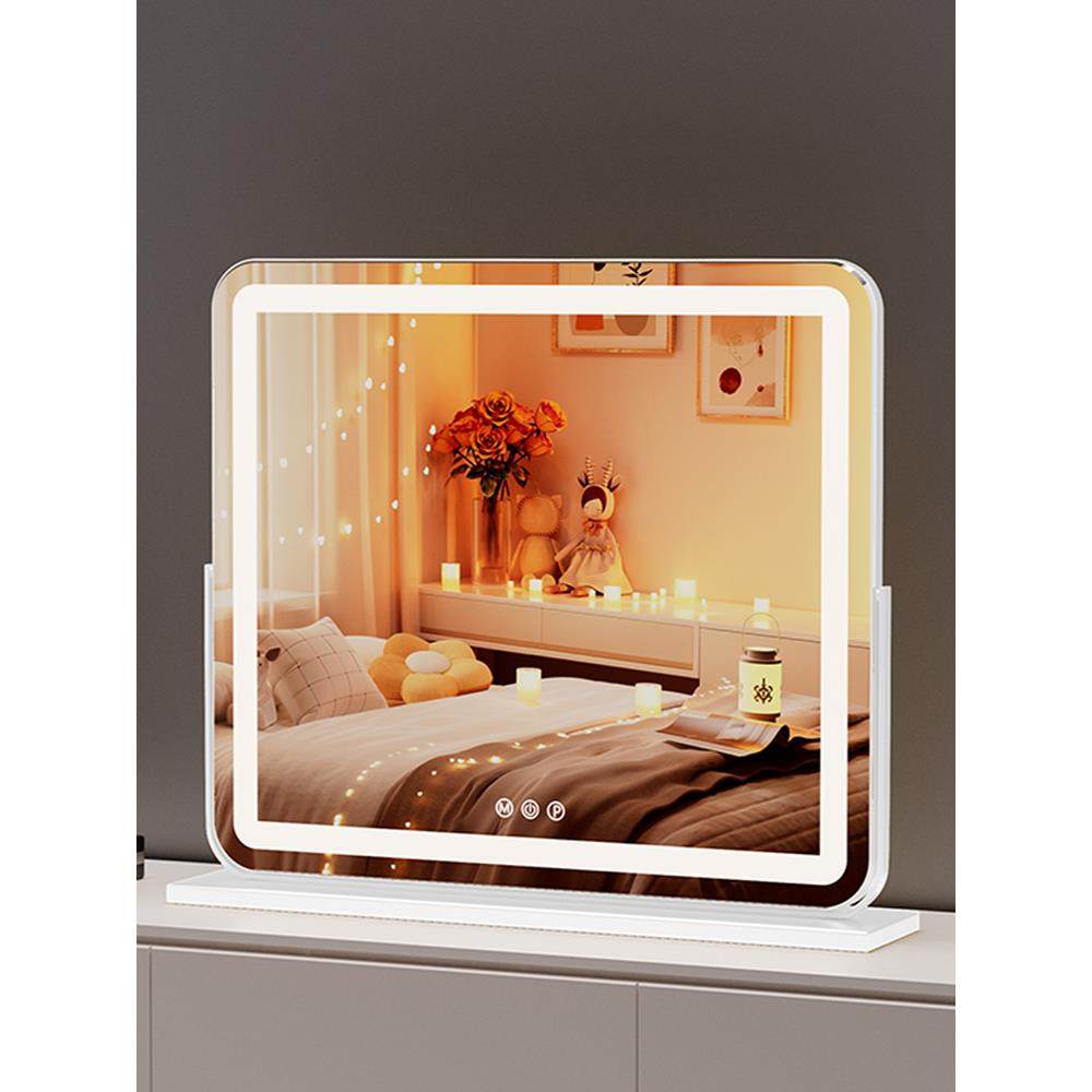 化妆镜带灯桌面台式led灯梳妆镜大号家用卧室智能可旋转高清镜子