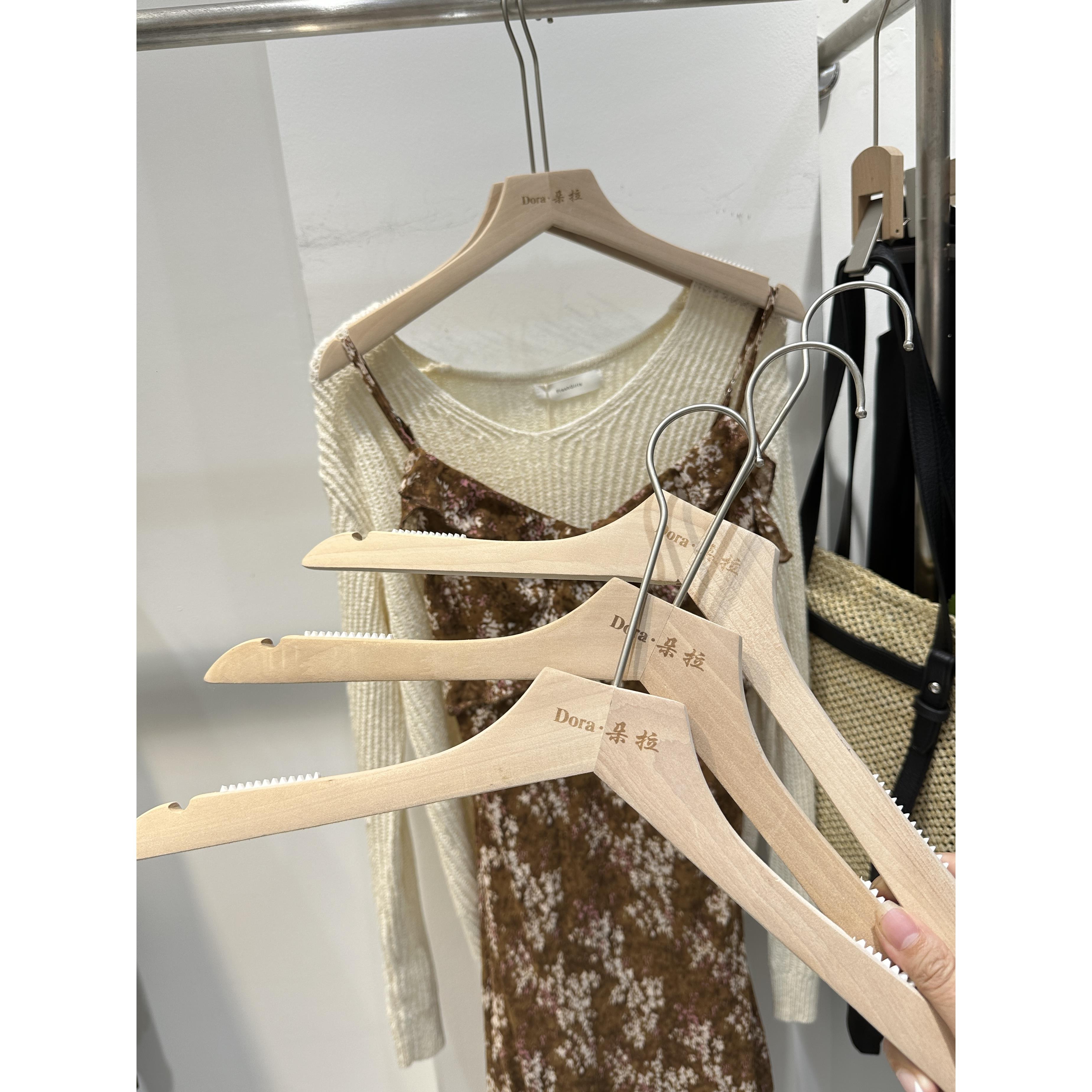 衣架子服装店专用原木色无漆实木衣架裤架童装女装店木质衣撑防滑