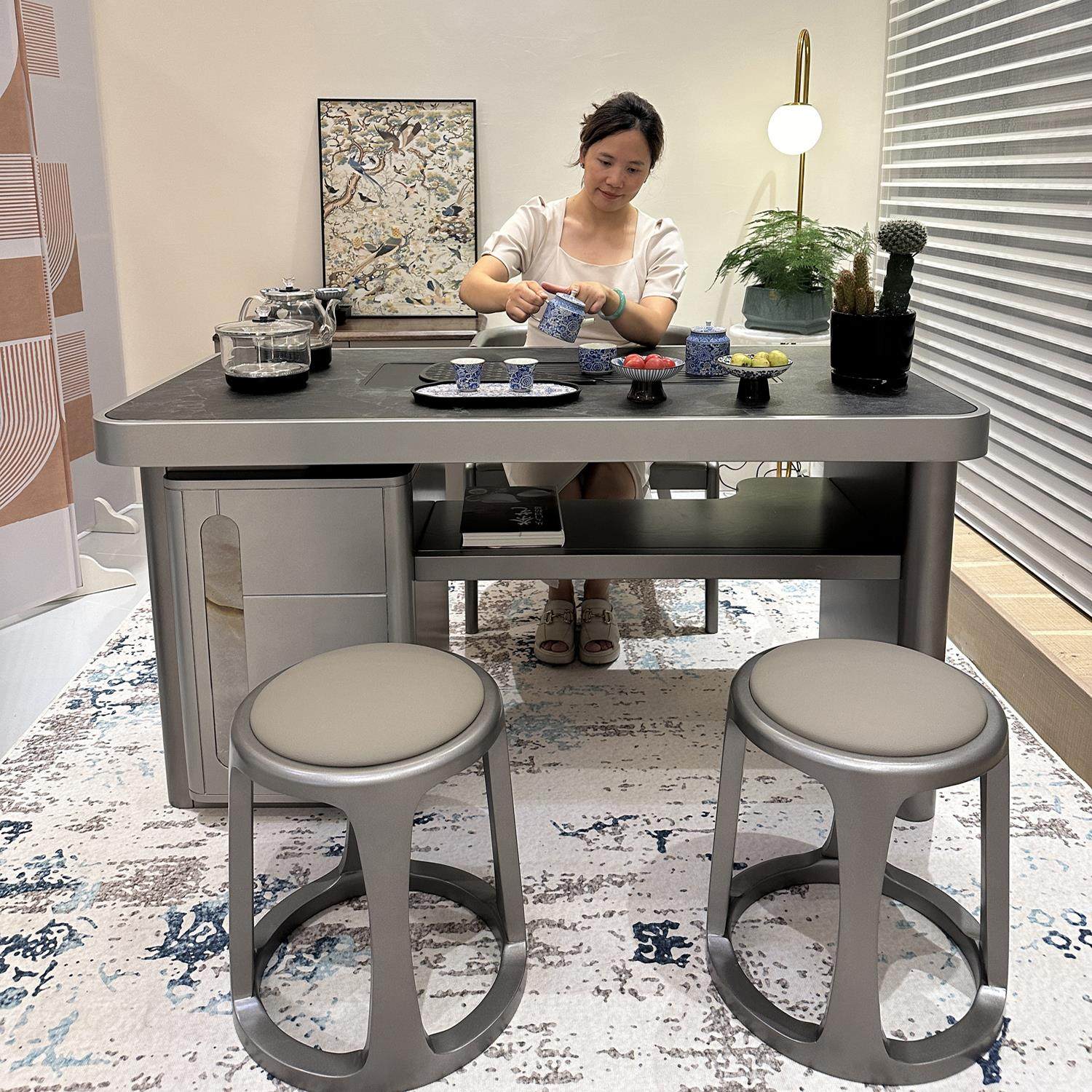 壹官堂现代简约2024新款小型阳台茶桌椅组合实木精致高端家用茶台