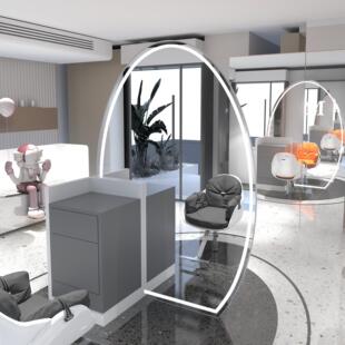 25年新款理髲店镜台带灯柜子一体落地美发店发廊专用单面双面镜子