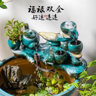 家用古法养鱼陶瓷循环水鱼缸水缸横架流水增氧过滤器摆件喷泉造景