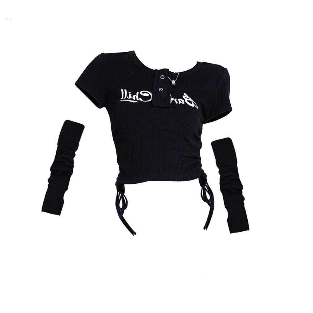 黑色女团打歌服上衣短爵士舞服装甜辣爵士白色辣妹套装短款演出服