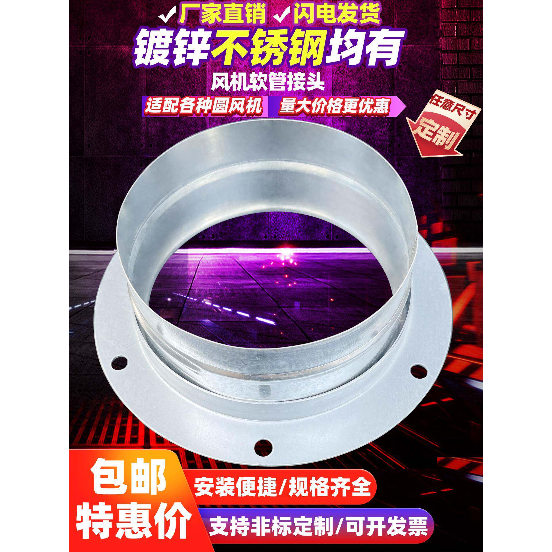 抽油烟机排烟管内接镀锌风管法兰接头圆形风机内接口管道配件接头