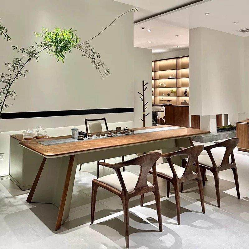 新中式北美黑胡桃木茶桌宋式美学岛台桌办公室泡茶台禅意实木家具