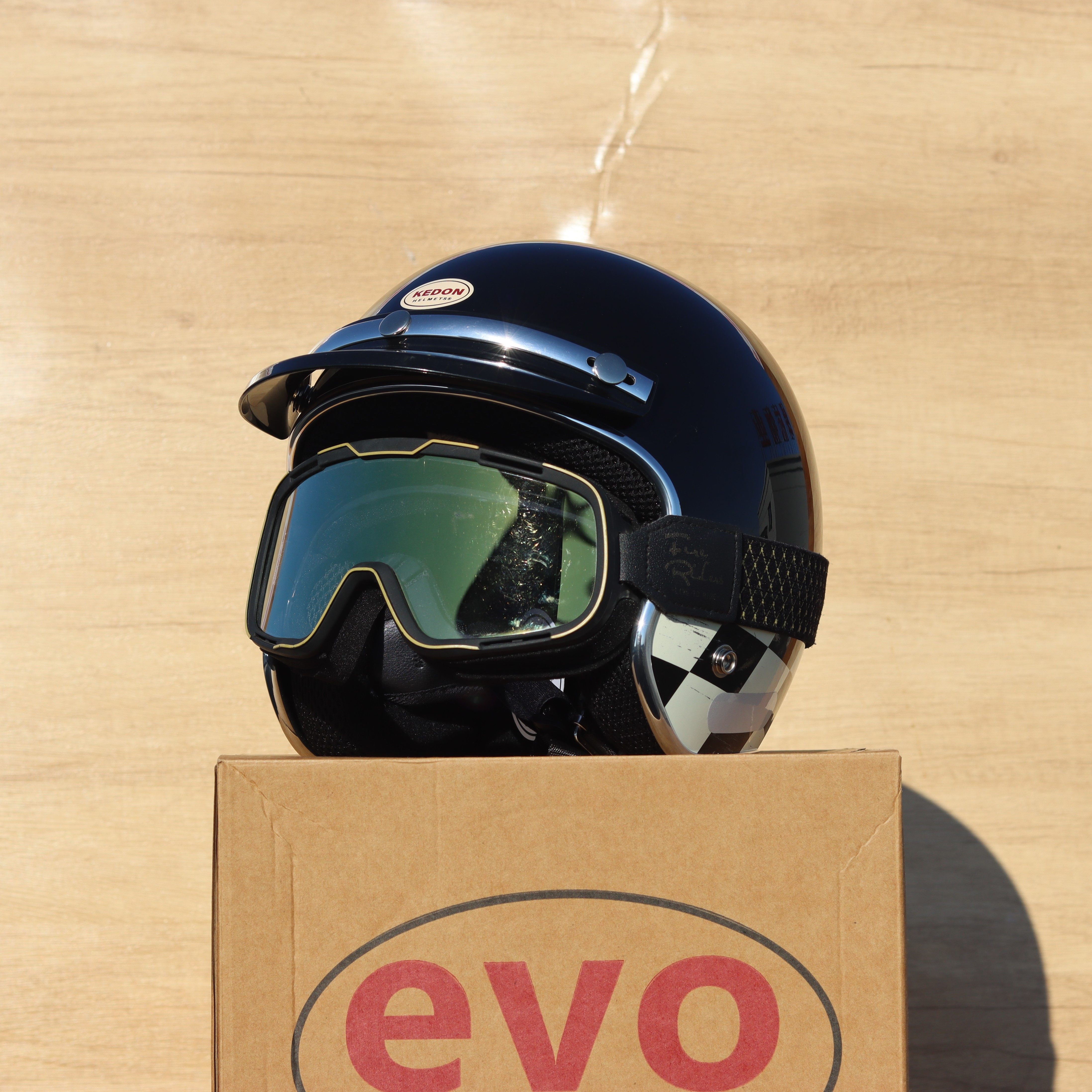 台湾evo kedon复古头盔黑白格摩托踏板电动车3/4半盔3C安全男女