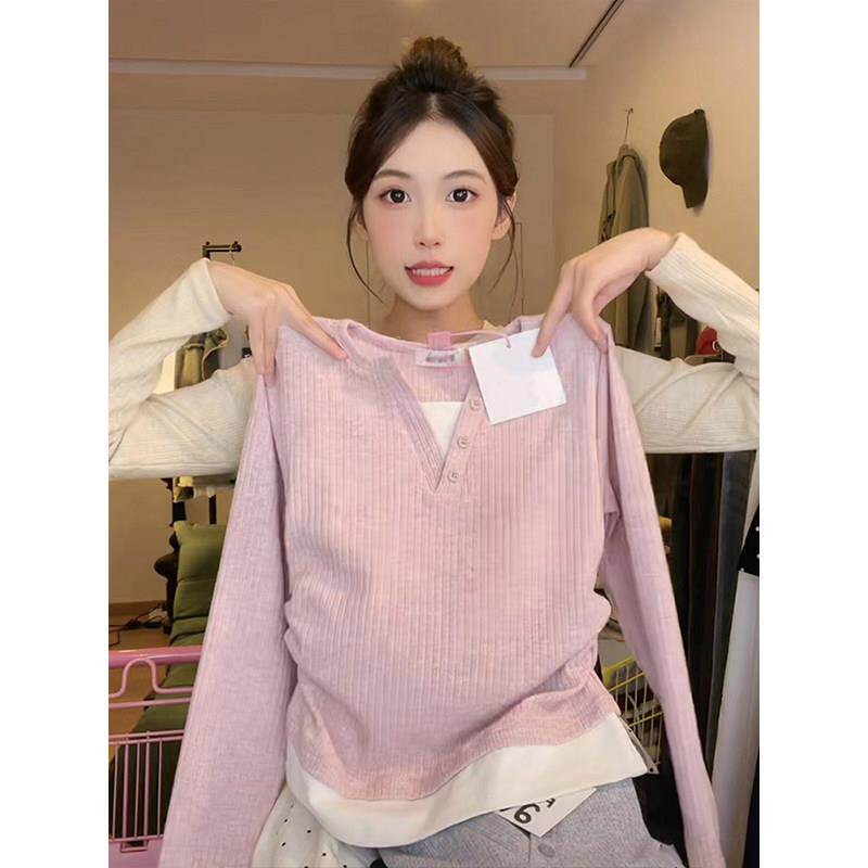 女童假两件长袖t恤春秋2026新款儿童春装打底衫大童内搭上衣外穿