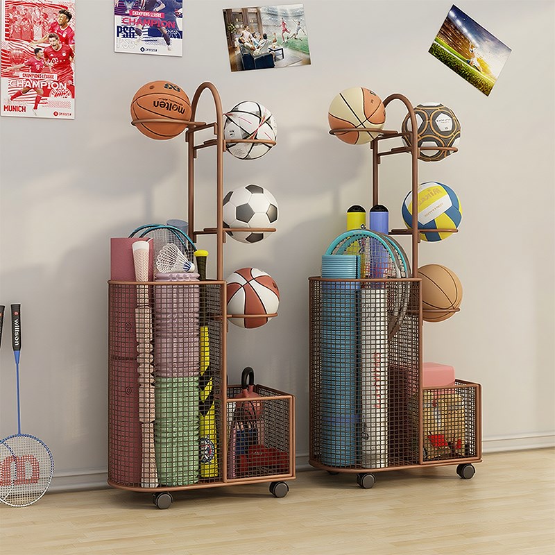 家用大容量运动健身器材置物架落地带轮可移动Q储物架瑜伽垫收纳