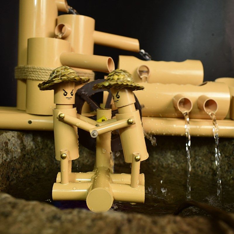 网红会动仿竹子小人水车PVC流水摆件养鱼缸水循环过滤器造景装饰,家居饰品,流水摆件,淘宝优惠券,粉丝福利购,淘宝优惠卷